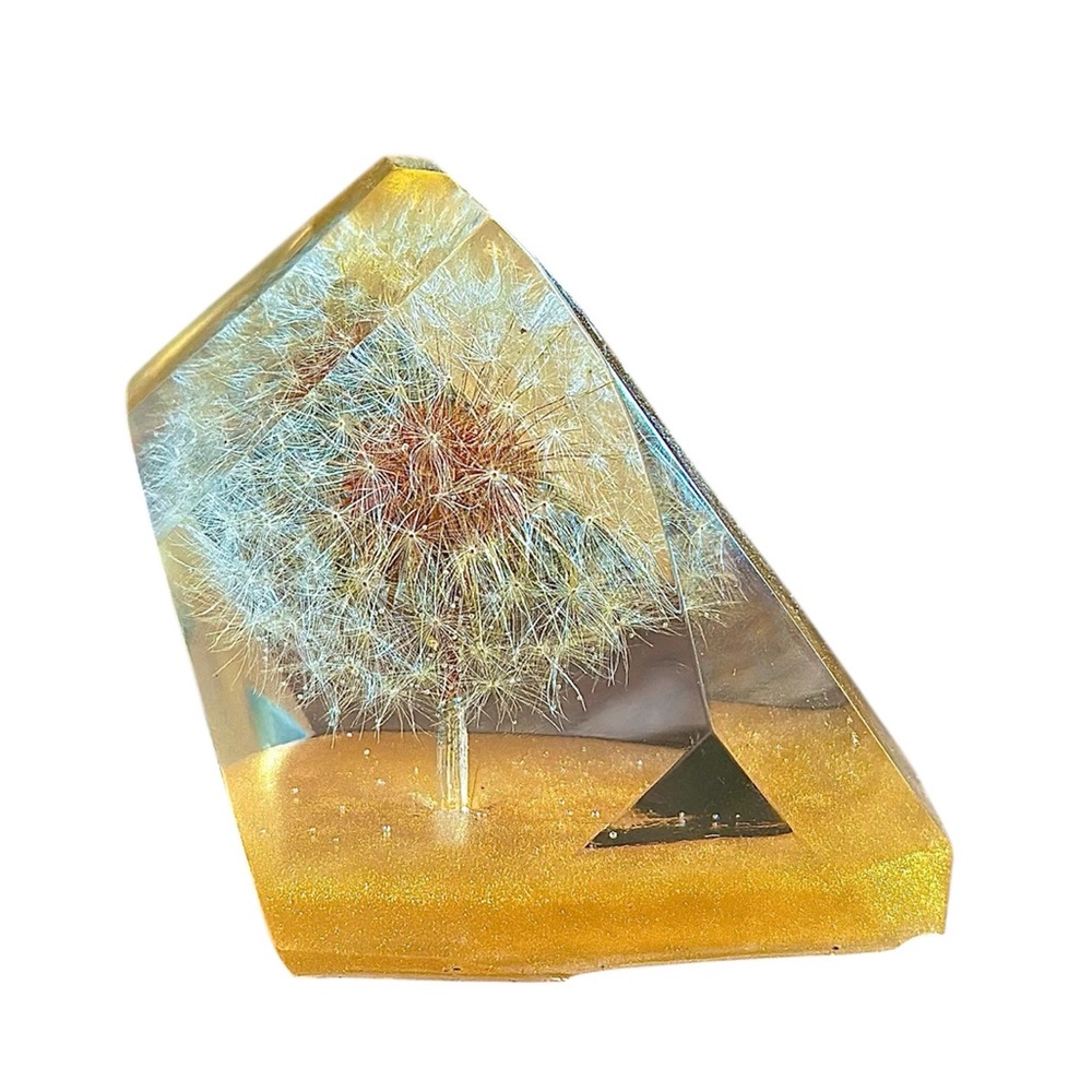 Real Dandelion in Resin - orange / gold